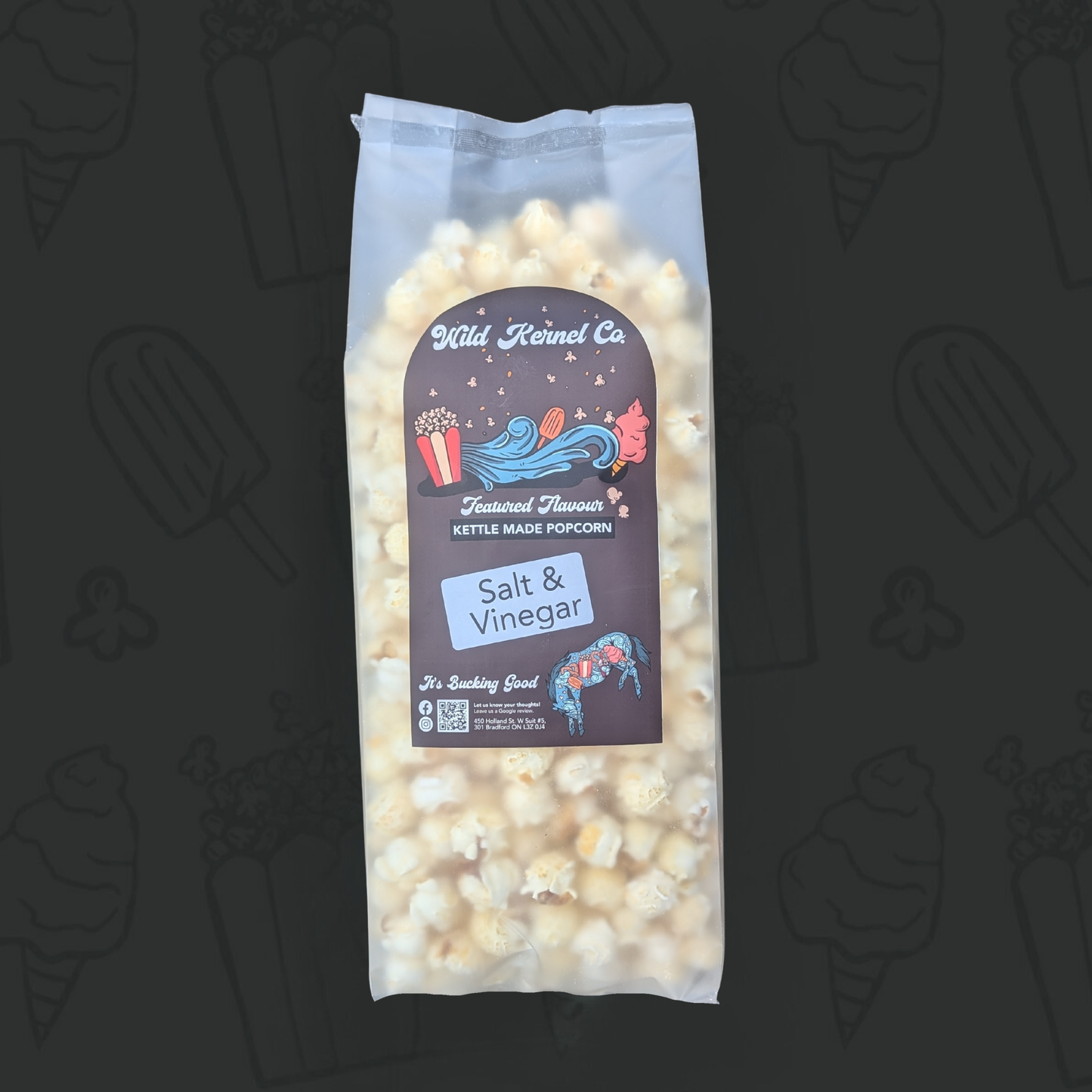 Bag of Wild Kernel Co. salt and vinegar popcorn