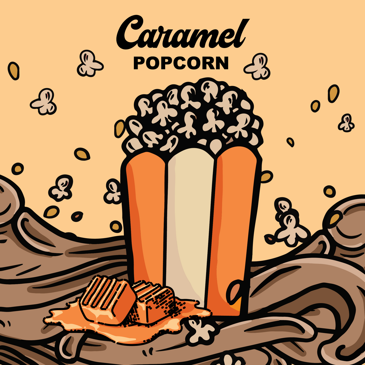 Close-up of Wild Kernel Co.'s Kettle Caramel Popcorn, showcasing the glossy caramel coating and toasted notes on non-GMO Mushroom Kernels.