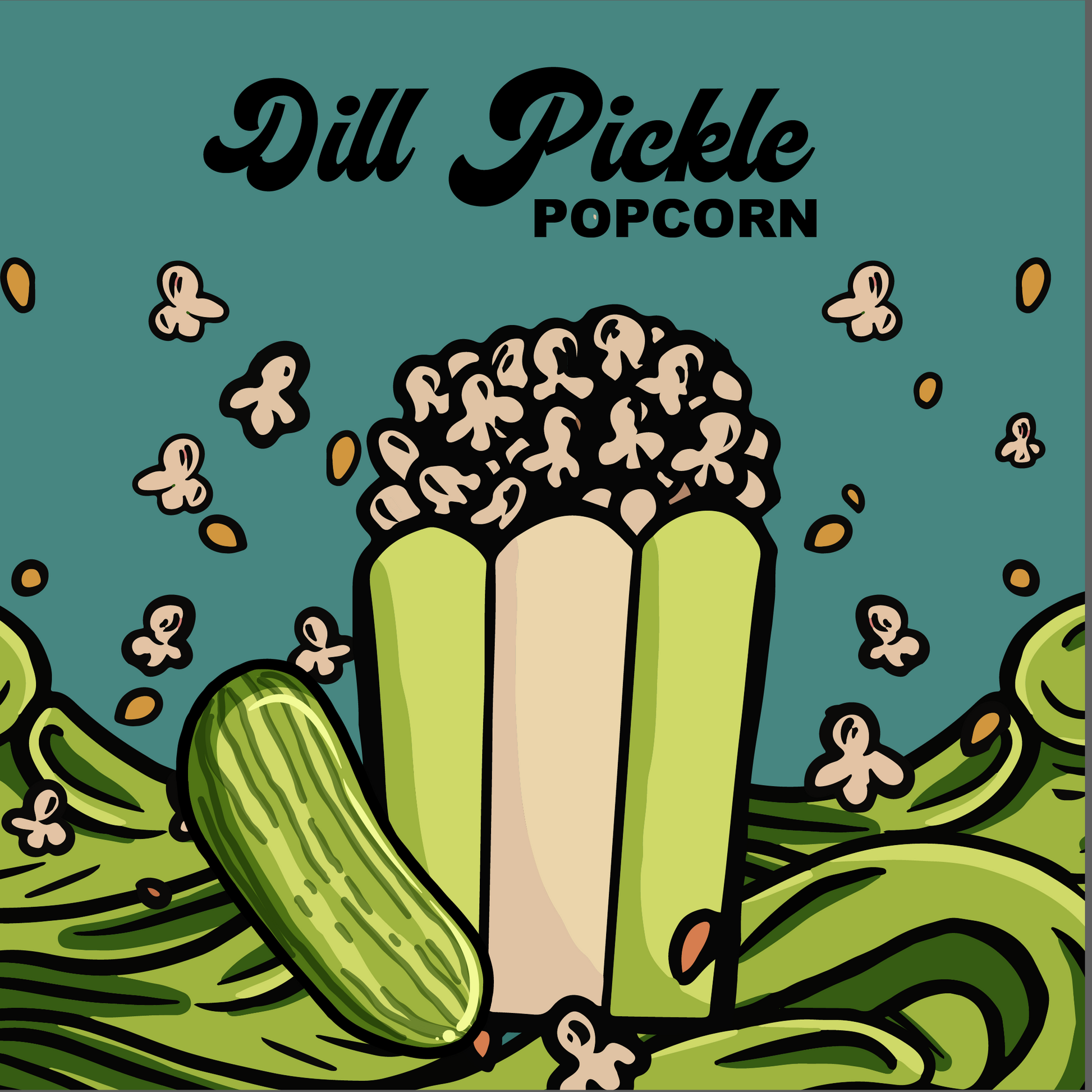 Wild Kernel Co. Dill Pickle Kettle Corn bag featuring non-GMO Mushroom Kernels with a tangy, dill flavor for a unique snacking experience.